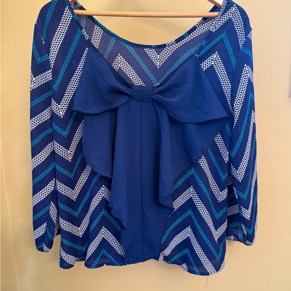 Blue and white elegant blouse with Bow on Back